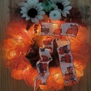 Lighted fall wreath